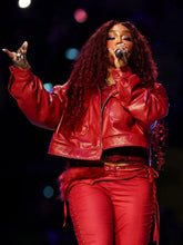 SZA-Super-Bowl-Red-Leather-Jacket